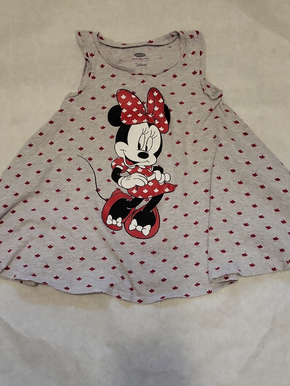 Disney Minnie sleeveless flared dress with maple leaf pattern